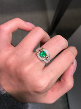 Load image into Gallery viewer, LUOWEND 18K Yellow Gold Natural Emerald Ring for Women

