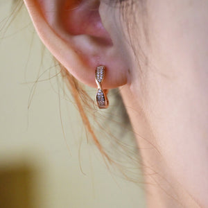 LUOWEND 18K Rose Gold Real Natural Diamond Hoop Earring for Women
