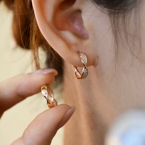 LUOWEND 18K Rose Gold Real Natural Diamond Hoop Earring for Women