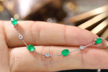 Load image into Gallery viewer, LUOWEND 18K White Gold Real Natural Emerald and Diamond Gemstone Bracelet for Women
