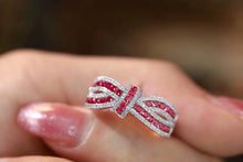 Load image into Gallery viewer, LUOWEND 18K White Gold Real Natural Ruby and Diamond Gemstone Ring for Women

