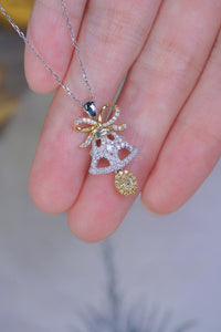 LUOWEND 18K White Gold Real Natural Yellow Diamond Pendant Necklace for Women
