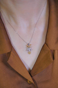 LUOWEND 18K White Gold Real Natural Yellow Diamond Pendant Necklace for Women