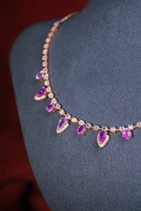 LUOWEND 18K Rose Gold Natural Aquamarine Real Diamond Necklace for Women