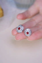 Load image into Gallery viewer, LUOWEND 18K White Gold Natural Ruby Real Diamond Stud Earrings for Women
