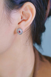 LUOWEND 18K White Gold Natural Ruby Real Diamond Stud Earrings for Women