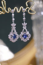 Load image into Gallery viewer, LUOWEND 18K White Gold Real Natural Diamond Natural Sapphire Earrings for Women
