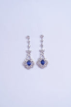 Load image into Gallery viewer, LUOWEND 18K White Gold Real Natural Diamond Natural Sapphire Earrings for Women
