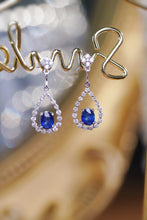 Load image into Gallery viewer, LUOWEND 18K White Gold Real Natural Diamond Natural Sapphire Earrings for Women
