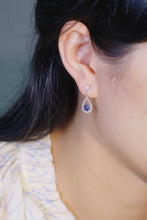 Load image into Gallery viewer, LUOWEND 18K White Gold Real Natural Diamond Natural Sapphire Earrings for Women
