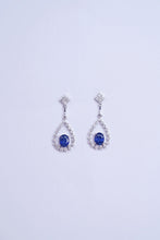 Load image into Gallery viewer, LUOWEND 18K White Gold Real Natural Diamond Natural Sapphire Earrings for Women
