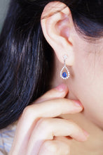 Load image into Gallery viewer, LUOWEND 18K White Gold Real Natural Diamond Natural Sapphire Earrings for Women
