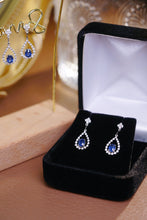 Load image into Gallery viewer, LUOWEND 18K White Gold Real Natural Diamond Natural Sapphire Earrings for Women
