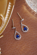 Load image into Gallery viewer, LUOWEND 18K White Gold Real Natural Diamond Natural Sapphire Earrings for Women
