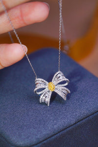 LUOWEND 18K White Gold Real Natural Yellow Diamond Pendant Necklace for Women