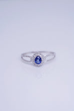 Load image into Gallery viewer, LUOWEND 18K White Gold Natural Diamond and Sapphire Ring for Women

