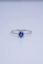 Load image into Gallery viewer, LUOWEND 18K White Gold Natural Diamond and Sapphire Ring for Women
