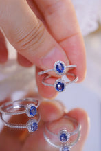 Load image into Gallery viewer, LUOWEND 18K White Gold Natural Diamond and Sapphire Ring for Women
