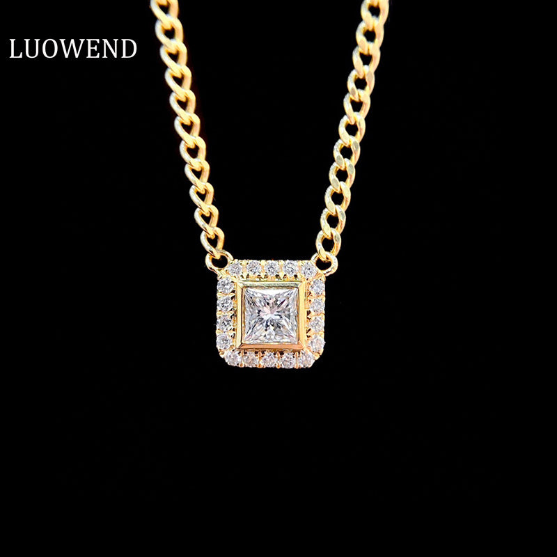 LUOWEND 18K Yellow Gold Real Natural Diamond Pendant Necklace for Women