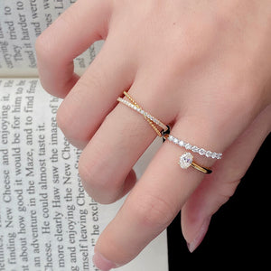 LUOWEND 18K Yellow Gold Real Natural Diamond Ring for Women