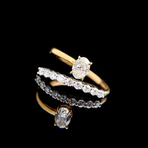 LUOWEND 18K Yellow Gold Real Natural Diamond Ring for Women