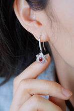 Load image into Gallery viewer, LUOWEND 18K White Gold Real Natural Diamond Natural Ruby Earrings for Women
