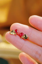 Load image into Gallery viewer, LUOWEND 18K Yellow Gold Real Natural Ruby Earrings for Women
