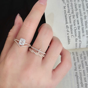 LUOWEND 18K Rose Gold Real Natural Diamond Ring for Women
