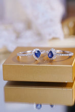 Load image into Gallery viewer, LUOWEND 18K White Gold Real Natural Diamond and Sapphire Ring for Women
