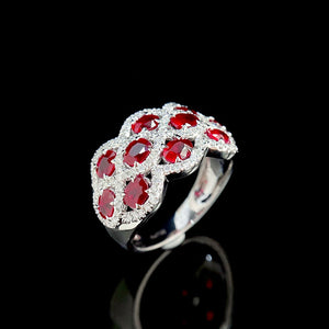 LUOWEND 18K White Gold Real Natural Ruby and Diamond Gemstone Ring for Women