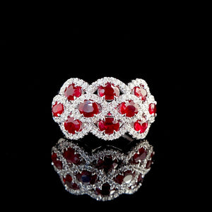 LUOWEND 18K White Gold Real Natural Ruby and Diamond Gemstone Ring for Women