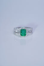 Load image into Gallery viewer, LUOWEND 18K White Gold Real Natural Diamond and Emerald Ring for Women
