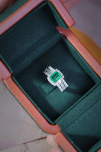 Load image into Gallery viewer, LUOWEND 18K White Gold Real Natural Diamond and Emerald Ring for Women
