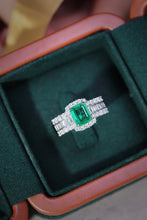 Load image into Gallery viewer, LUOWEND 18K White Gold Real Natural Diamond and Emerald Ring for Women
