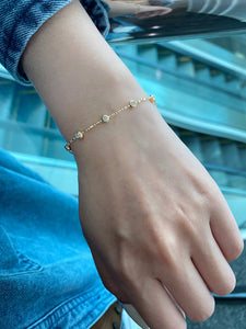 LUOWEND 18K Yellow Gold Natural Diamond Bracelet for Women
