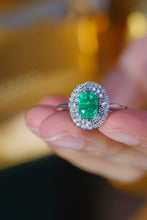 Load image into Gallery viewer, LUOWEND 18K White Gold Real Natural Diamond and Emerald Ring for Women
