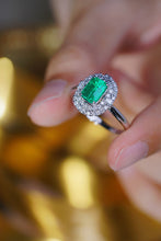 Load image into Gallery viewer, LUOWEND 18K White Gold Real Natural Diamond and Emerald Ring for Women
