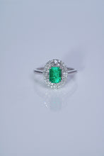 Load image into Gallery viewer, LUOWEND 18K White Gold Real Natural Diamond and Emerald Ring for Women
