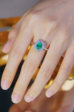 Load image into Gallery viewer, LUOWEND 18K White Gold Real Natural Diamond and Emerald Ring for Women
