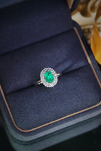 Load image into Gallery viewer, LUOWEND 18K White Gold Real Natural Diamond and Emerald Ring for Women
