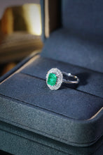 Load image into Gallery viewer, LUOWEND 18K White Gold Real Natural Diamond and Emerald Ring for Women
