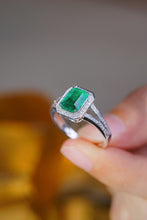 Load image into Gallery viewer, LUOWEND 18K White Gold Real Natural Diamond and Emerald Ring for Women

