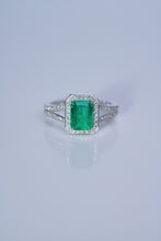 Load image into Gallery viewer, LUOWEND 18K White Gold Real Natural Diamond and Emerald Ring for Women
