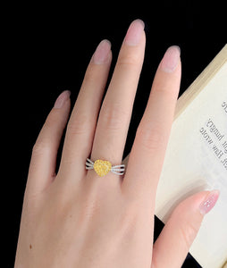 LUOWEND 18K White Gold Real Natural Yellow Diamond Ring for Women