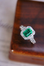 Load image into Gallery viewer, LUOWEND 18K White Gold Real Natural Diamond and Emerald Ring for Women
