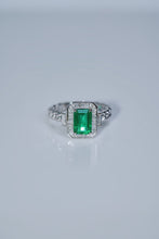 Load image into Gallery viewer, LUOWEND 18K White Gold Real Natural Diamond and Emerald Ring for Women
