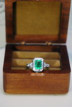 Load image into Gallery viewer, LUOWEND 18K White Gold Real Natural Diamond and Emerald Ring for Women
