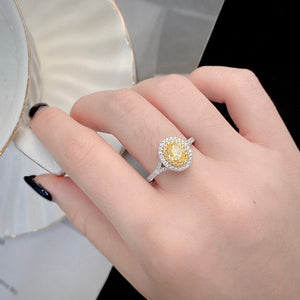 LUOWEND 18K White Gold Real Natural Yellow Diamond Ring for Women