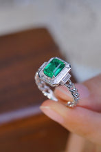 Load image into Gallery viewer, LUOWEND 18K White Gold Real Natural Diamond and Emerald Ring for Women

