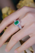 Load image into Gallery viewer, LUOWEND 18K White Gold Real Natural Diamond and Emerald Ring for Women
